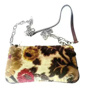Glenda Gies Floral Chenille Chain Purse Retired Rare Top Zip
